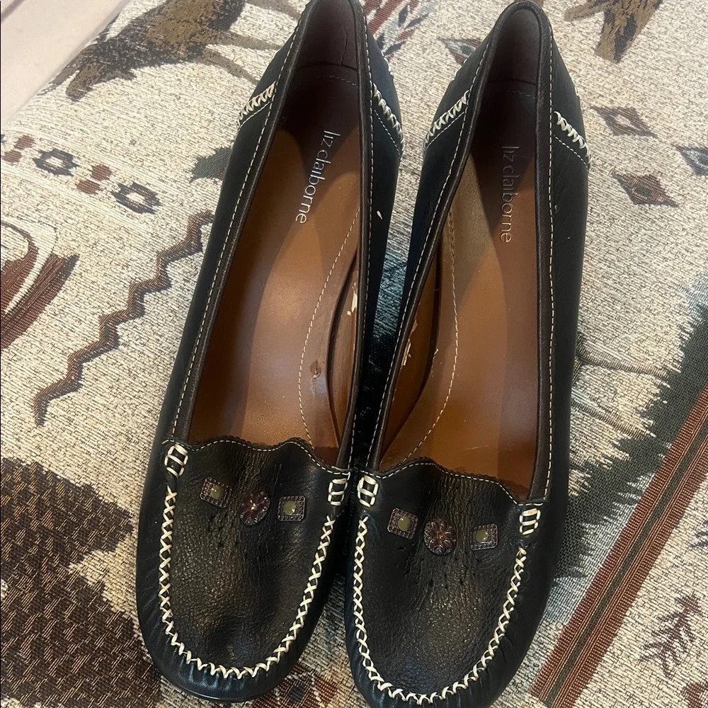 Liz Claiborne Black Heels with White Stitching